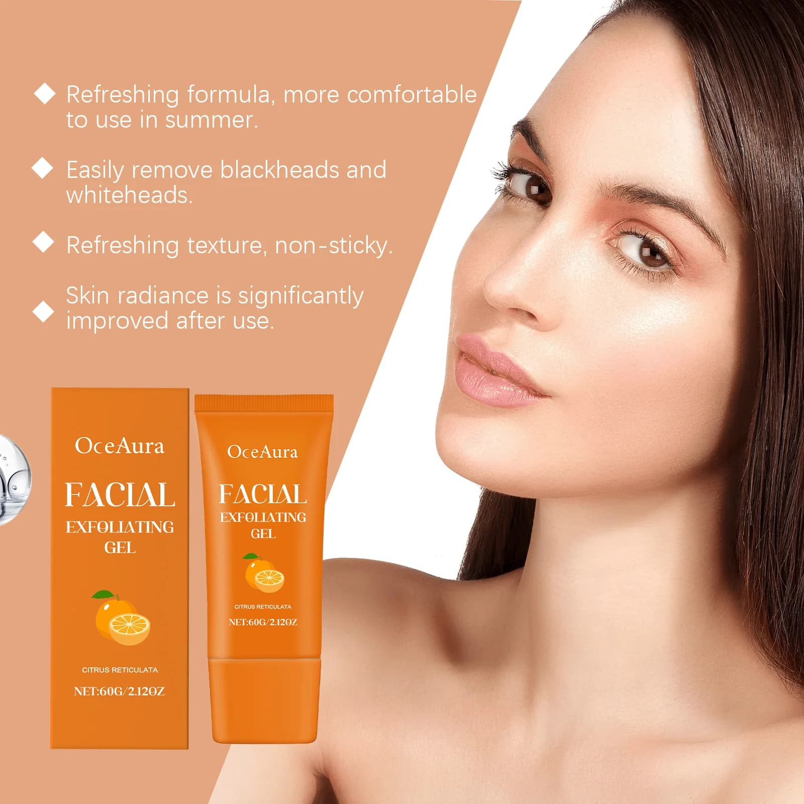 Gel exfoliant Orange éclaircissant pour le visage, éclaircit les taches foncées de la peau, dissolvant de points noirs d'acné, contrôle de l'huile, nettoyant pour le visage lisse