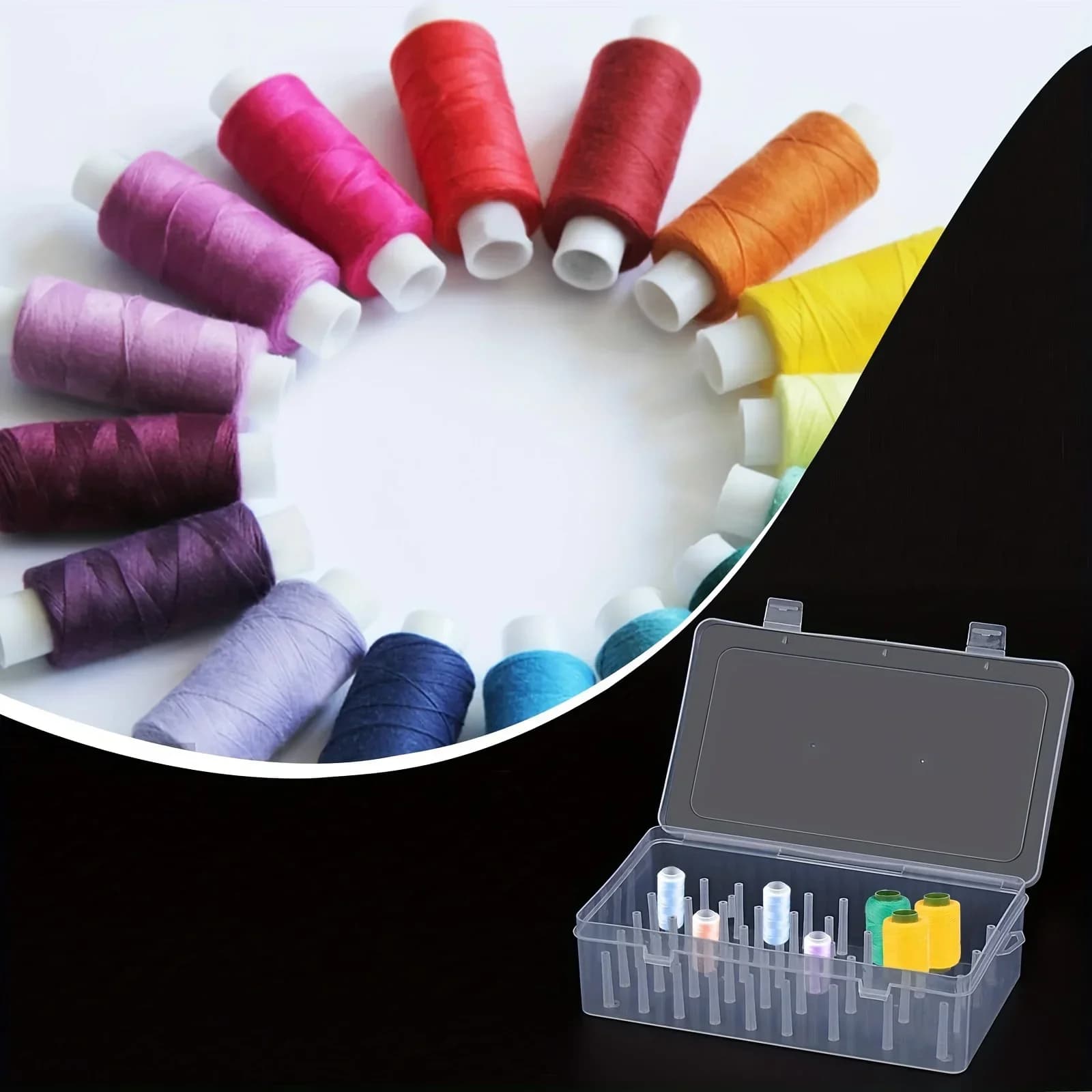 Boîte de rangement de fil à coudre 42 rouleaux, boîte de rangement de ensemble de couture de broderie en plastique PP transparent, portable de grande capacité
