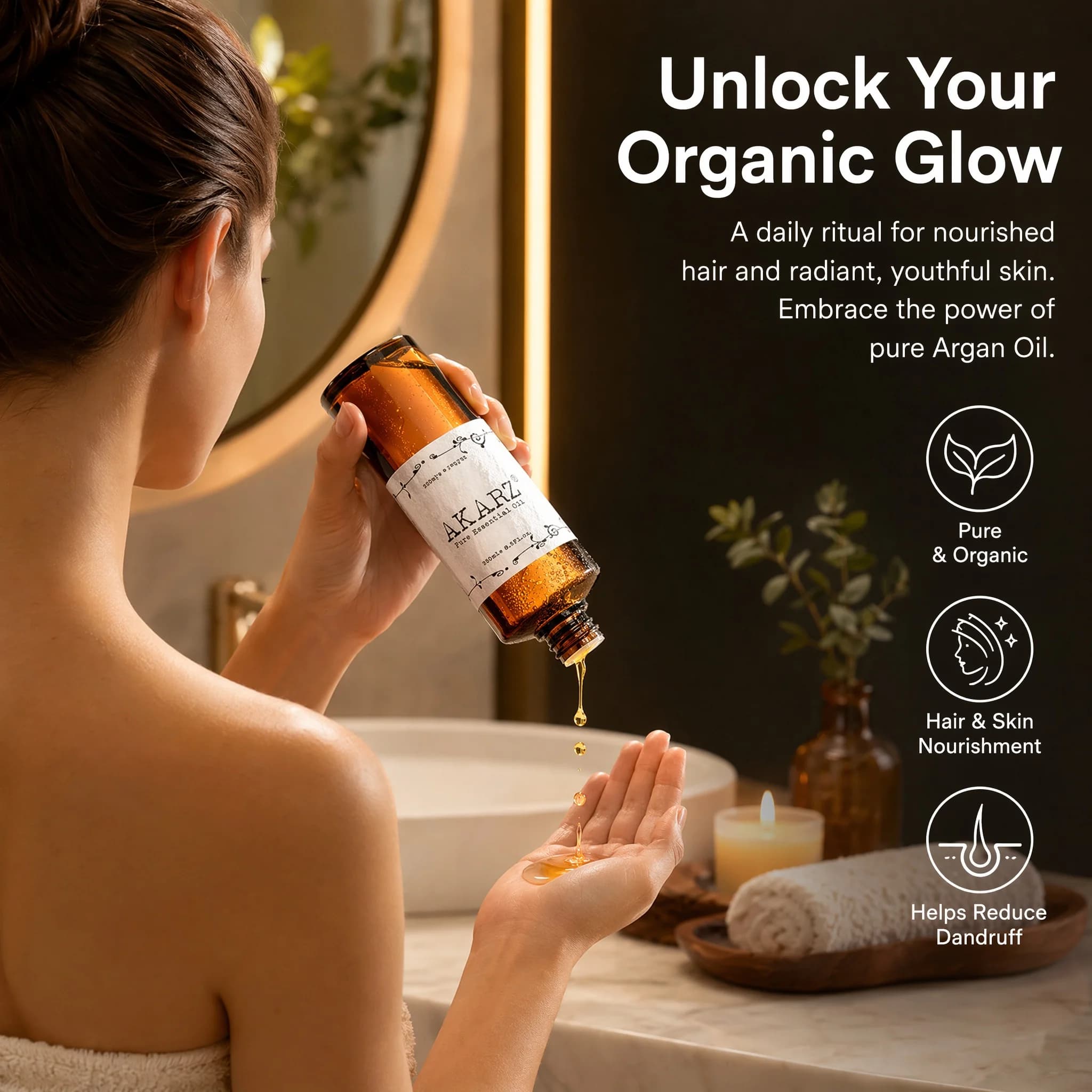 Premium AKARZ DIY Massage Argan Maroc Oil - Nourrir et réparer les cheveux secs