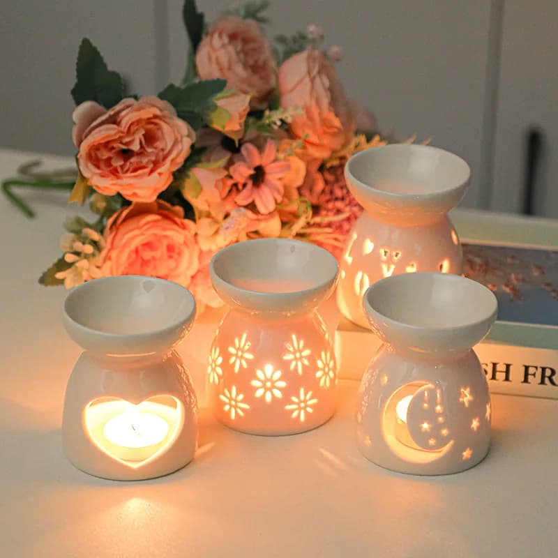 Brûleur d'encens en céramique blanche, bougie d'huile essentielle, diffuseur d'aromathérapie, poêle chauffant creux, décoration de maison du moyen-orient, ornement