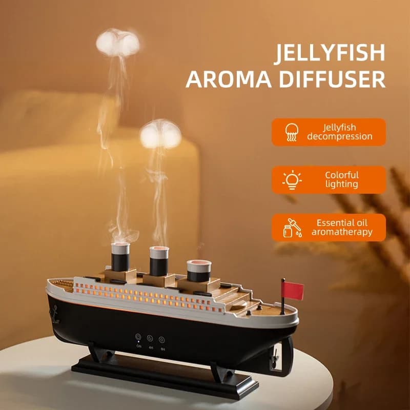 Humidificateur d'air de décoration de modèle de bateau Titanic, diffuseur d'huile essentielle de 250ml, anneau de fumée de méduse, diffuseur d'arôme en Spray pour la maison