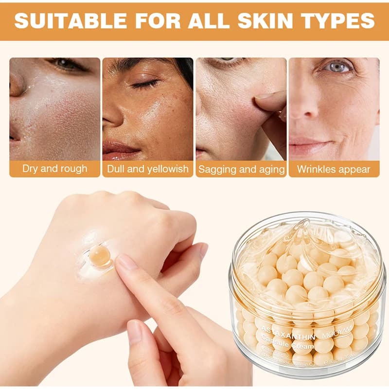 Crème Visage Coréenne en Capsules avec Centella & Astaxanthine, Hydratant Antioxydant aux Pépins de Raisin, Soin Apaisant Réparateur de Barrière Cutanée