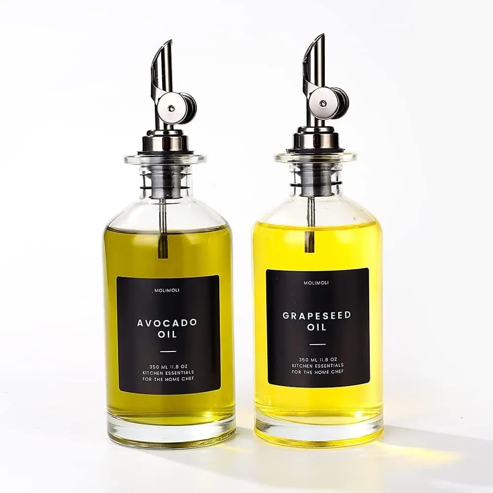 Distributeur d'huile et de vinaigre avec bec en métal, Pot d'huile anti-fuite, récipient d'assaisonnement, distributeur de bouteilles en verre de cuisine