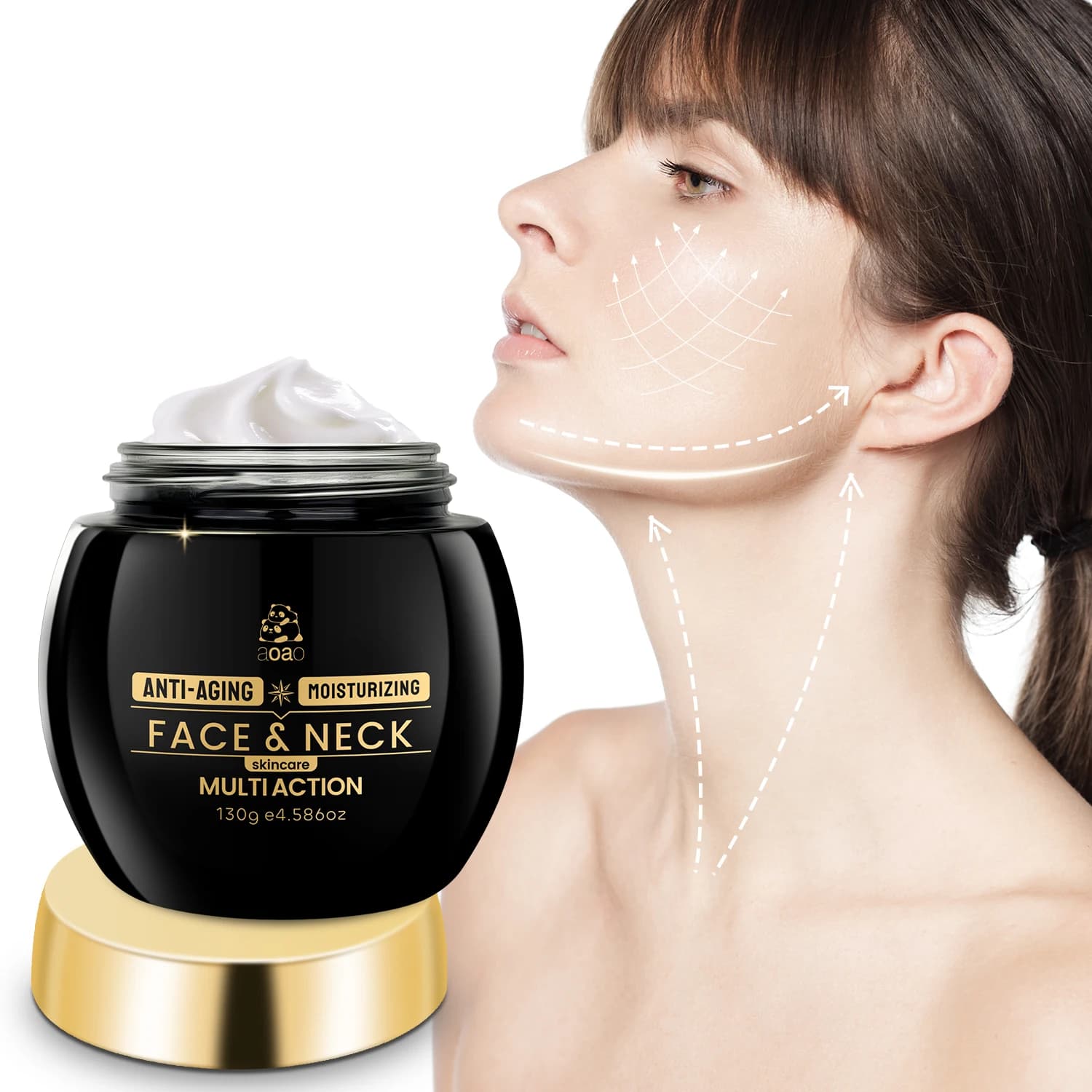 Crème visage AOAO - Acide hyaluronique, peptide de collagène, huile de jojoba et vitamine E - Soin raffermissant et hydratant pour une recherche plus jeune