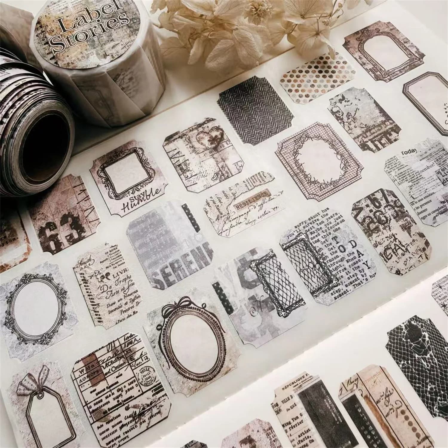 Rouleau d'autocollants décoratifs vintage pour pages de journal, étiquettes et histoires, pour la création de cartes DIY et le scrapbooking