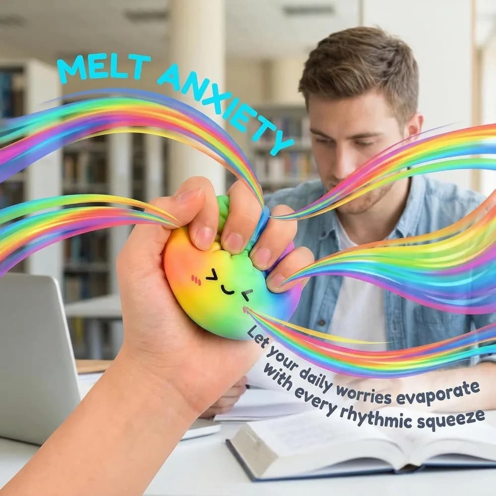 Jouet Squishy en forme de boulette aux couleurs arc-en-ciel avec bambou