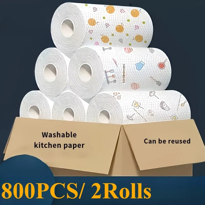 2 rouleaux de chiffons de nettoyage jetables pour la cuisine - Chiffons lavables à usage sec et humide, papier toilette pour la cuisine, produits de nettoyage ménager