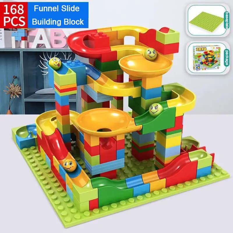 Bloc de Rail en marbre, piste coulissante de course, piste éducative, boule de construction de couleur, entonnoir coulissant, ensembles de blocs de bricolage, briques, jouets pour enfants