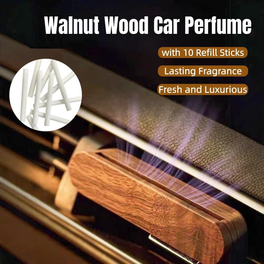 Diffuseur de parfum pour voiture en bois à clipser sur grille d'aération avec 10 bâtonnets de recharge, arôme longue durée pour l'intérieur de la voiture, bois massif de qualité supérieure