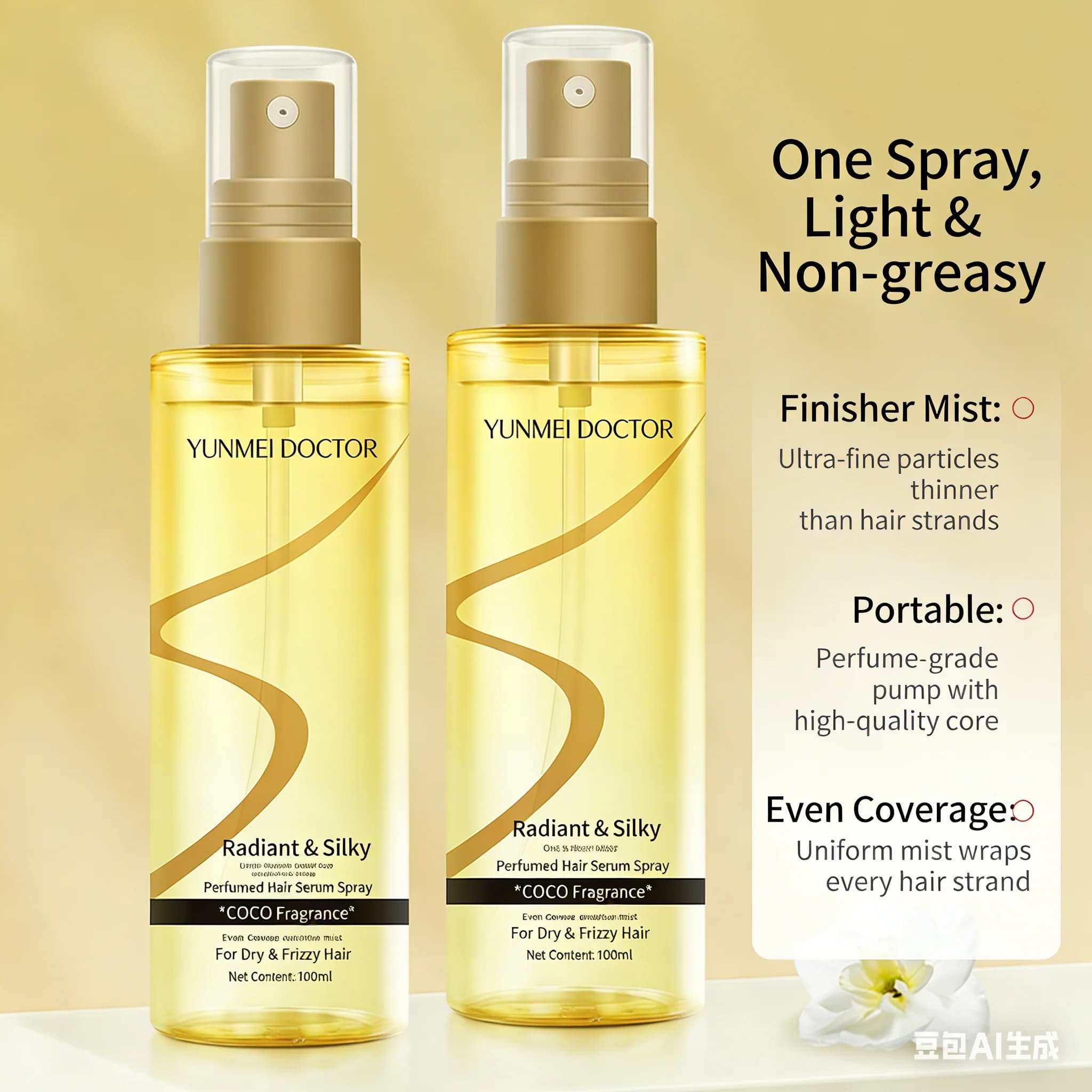 Huile capillaire anti-frisottis en spray, huile capillaire parfumée, lissante, légère et non grasse pour cheveux colorés et abîmés par la permanente, Long-L