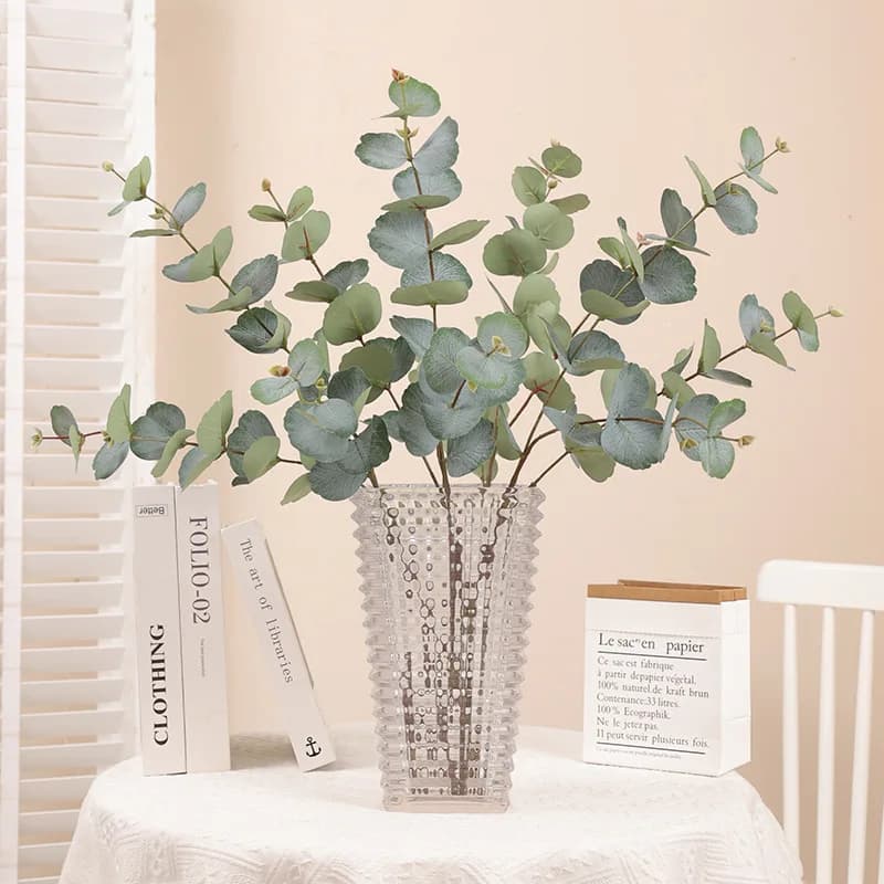 Branche d'arbre d'eucalyptus artificielle, feuilles rondes, feuille d'argent, plante rétro, décoration de boutique de mariage, fausse feuillage de fleurs, nouvelle collection 2023