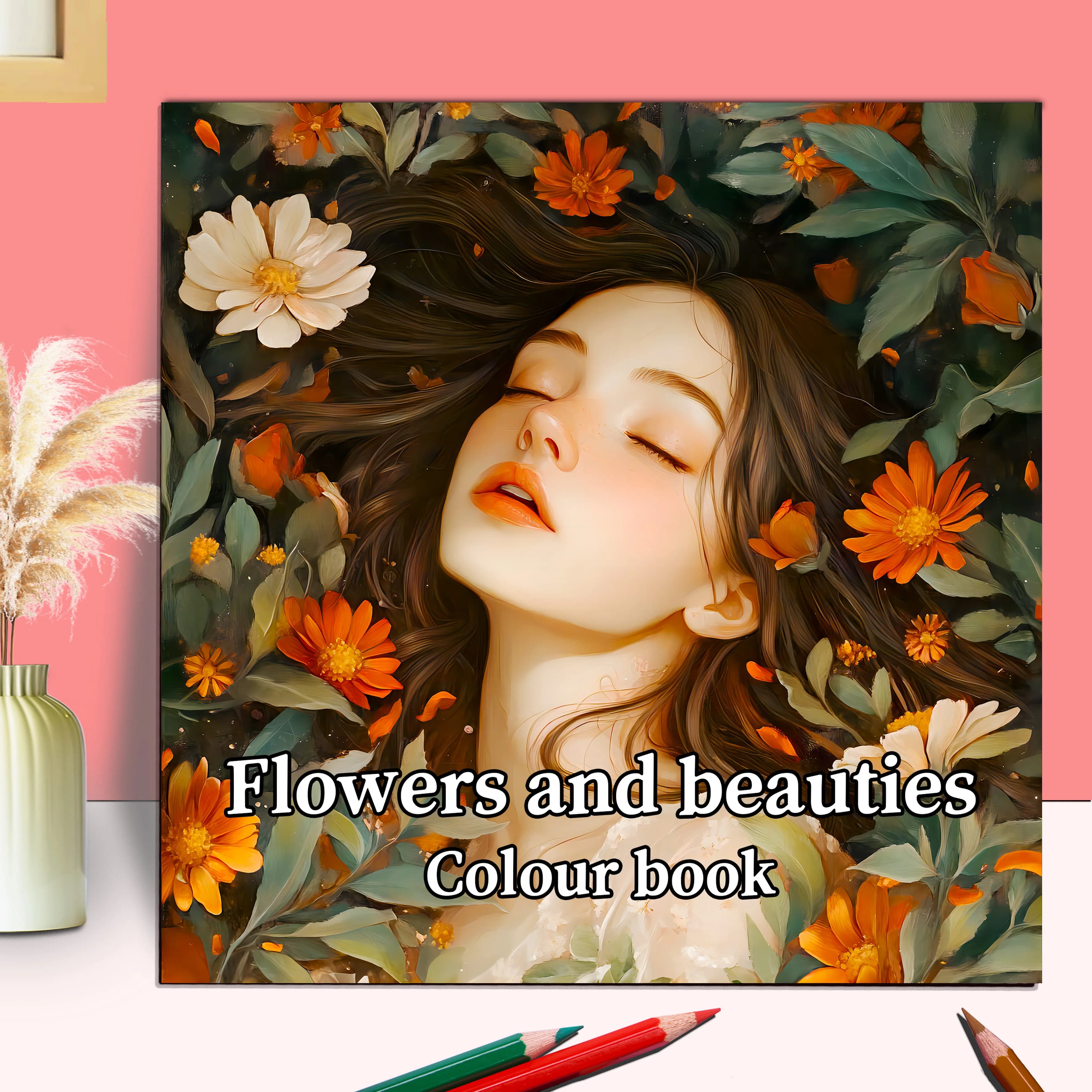 Livre d'images pour adultes : belles femmes en floraison pour une pratique du maquillage avec des portraits détaillés et des techniques de crayons à colorier