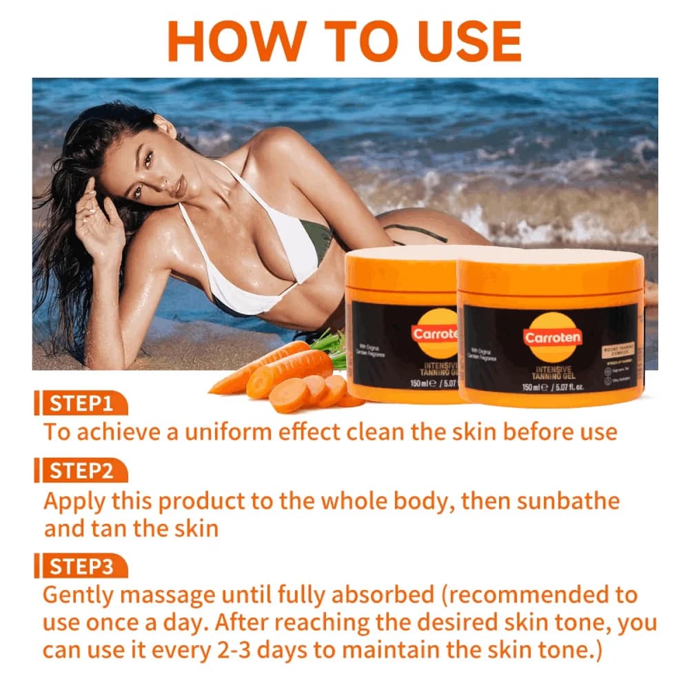 Gel bronzant chatoyant à la carotte - Lotion bronzante sans soleil pour le visage et le corps