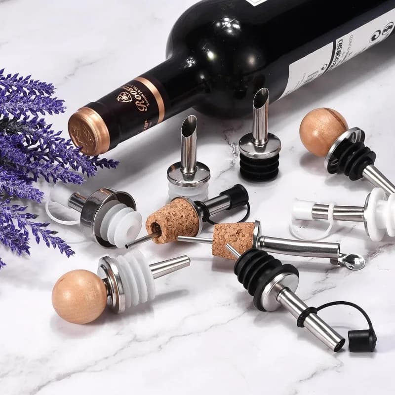 Verseurs de bouteilles en acier inoxydable 90 mm/3,54 po avec bec verseur pour huile d'olive et bouchons anti-poussière en caoutchouc, verseurs de vin et de spiritueux