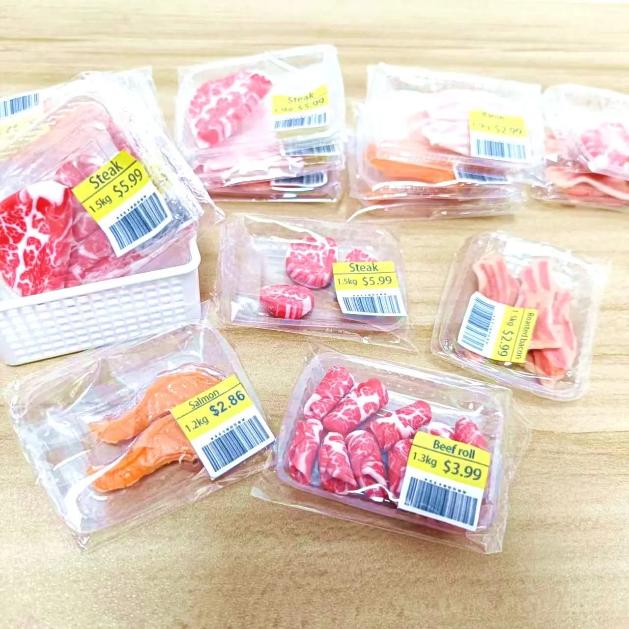 Nouveau supermarché Miniature simulation alimentaire steak de bœuf saumon Bacon rouleau de boeuf pour maison de poupée Mini cuisine argile accessoires alimentaires