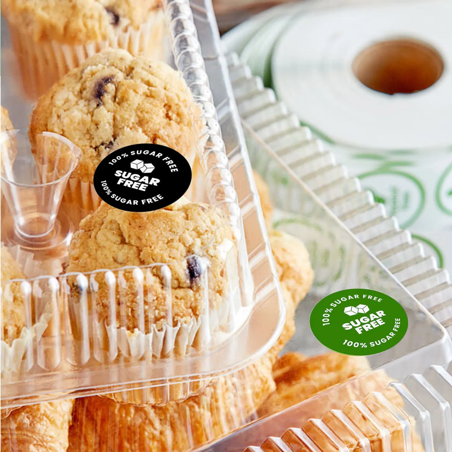 Rouleau d'autocollants sans sucre, 1 rouleau (500 pièces), 0.98x0.98 pouces, conseils alimentaires pour la maison, étiquette Scrapbook, pâtisserie, magasin d'aliments cuits, café, famille quotidienne
