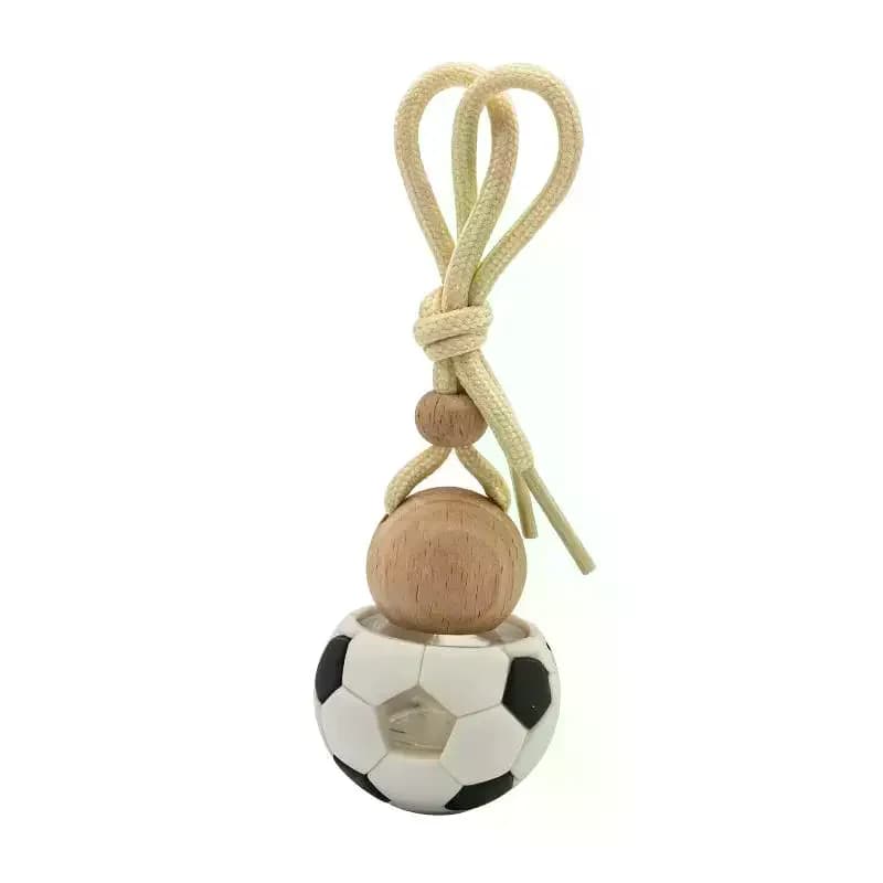 1 pièce Flacon diffuseur d'huiles essentielles pour voiture 5 ml, vide, en forme de ballon de football, en verre, avec bouchons en bois, pour parfum et désodorisant de voiture