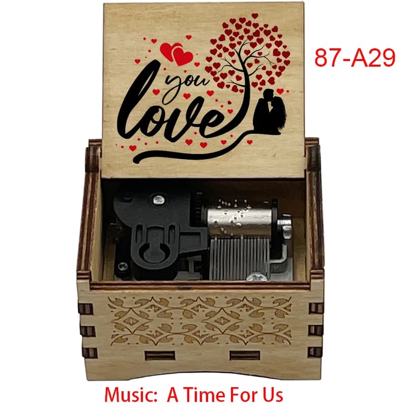 Boîte à musique en bois à manivelle, 18 notes, avec la chanson du film Roméo et Juliette, 'A Time For Us', cadeau souvenir pour la Saint-Valentin
