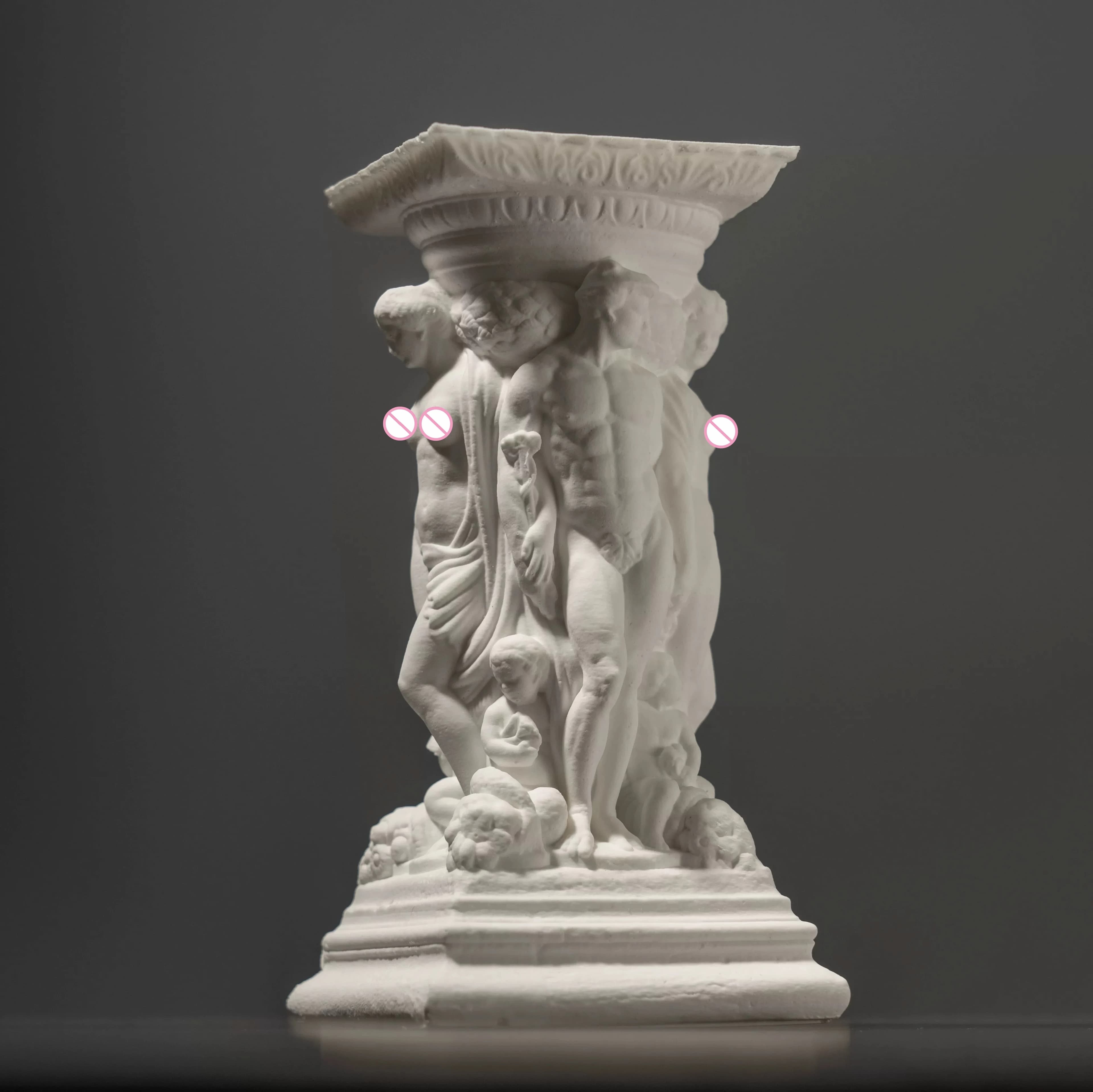 Diffuseur d'arôme de colonne romaine baroque en gypse-ornement de sculpture figurale fabriqué à la main pour la décoration de bureau, pièce d'art de collection