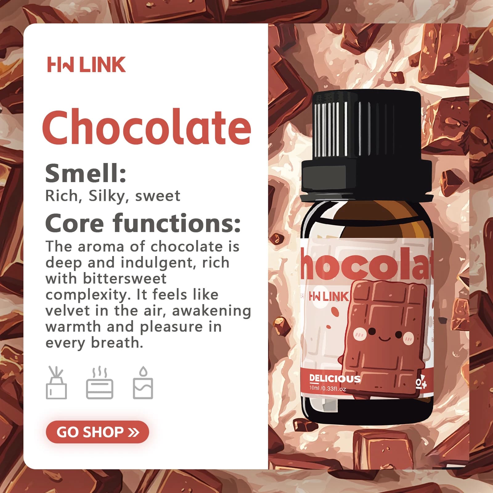 Huiles essentielles au chocolat 10 ml pour la fabrication de bougies, l'aromathérapie, les diffuseurs, les cadeaux et les désodorisants