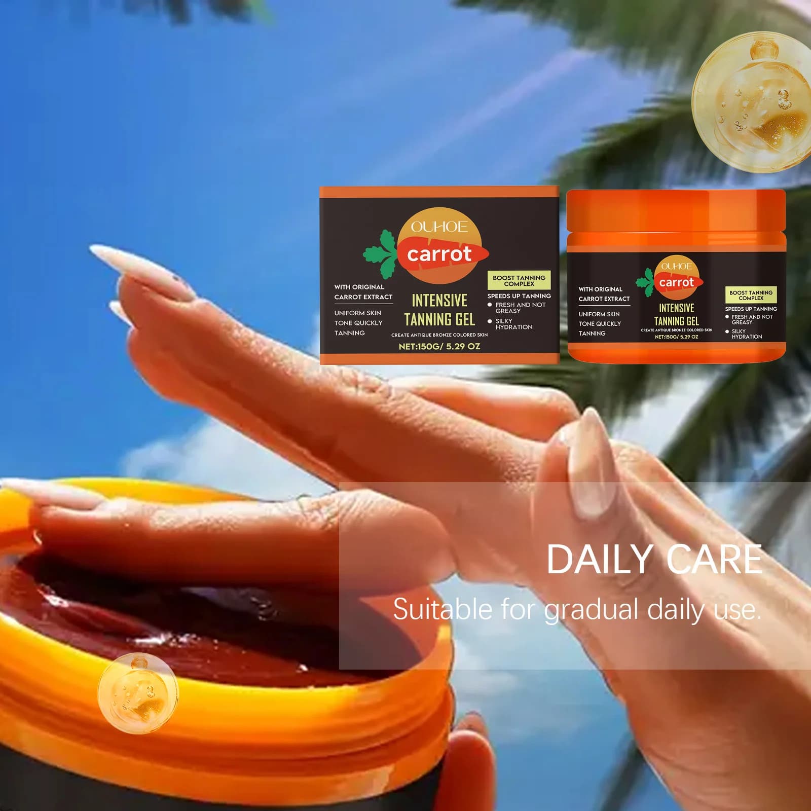 Gel de bronzage carotte hydratant léger à absorption rapide Gel bronzant