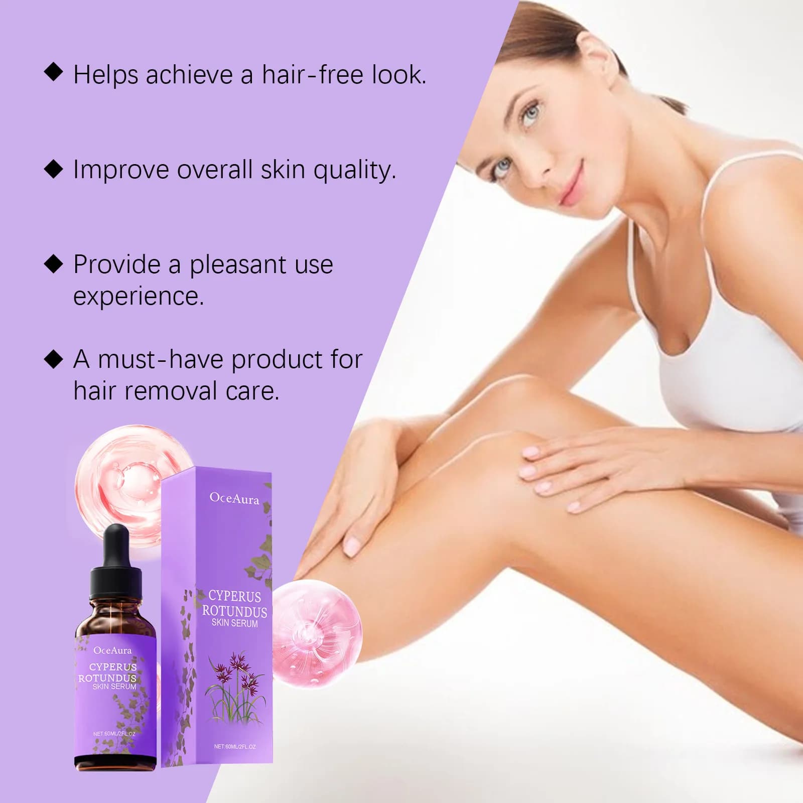 OceAura Cyperus Rotundus huile pour épilation prévenir la croissance des cheveux produits supprimer inhibiteur de cheveux pour huile corporelle hydratante 60ml