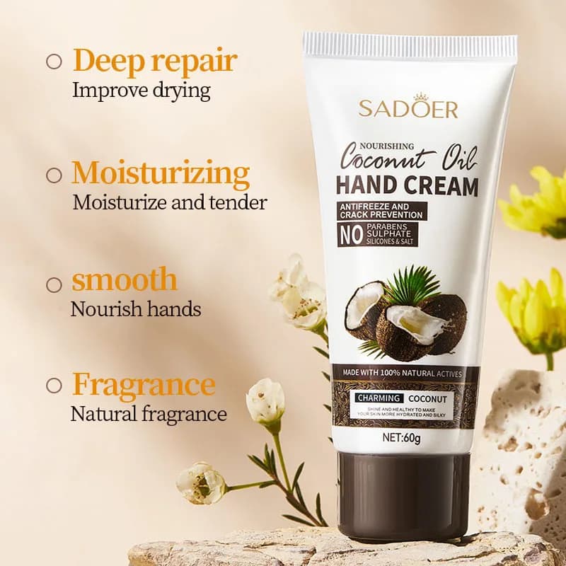 Crème pour les mains au noix de coco, 60g, Anti-séchage, fissures, nourrissante, hydratante, raffermissante, soins pour la peau des mains pour femmes