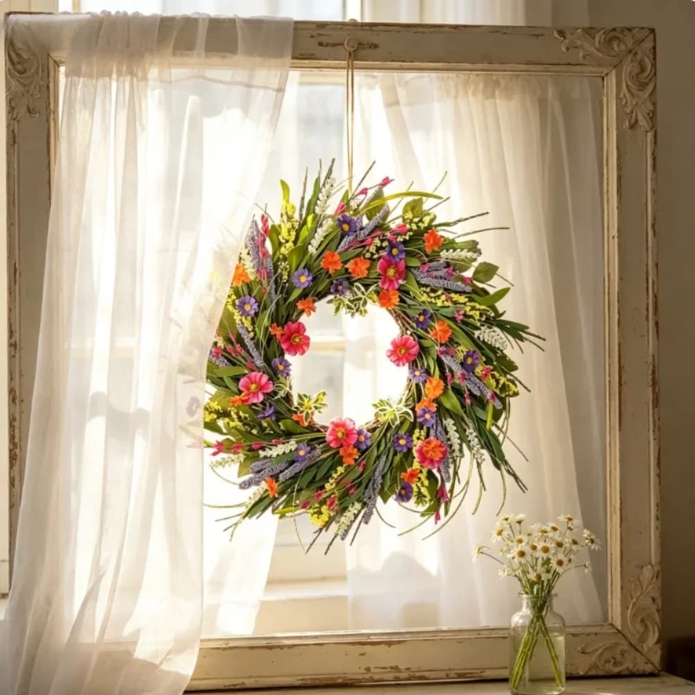 Guirlande de fleurs de printemps : - Décoration élégante pour la maison, pour un look frais, pour les fêtes, la décoration intérieure, la décoration extérieure