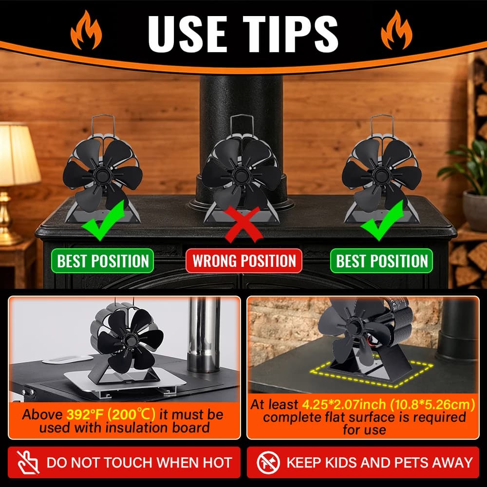 Mini ventilateur de poêle à 6 pales, ventilateur de cheminée 62, poêle à bois, cuillère à soupe, silencieux, maison, hiver chaud, distribution de chaleur