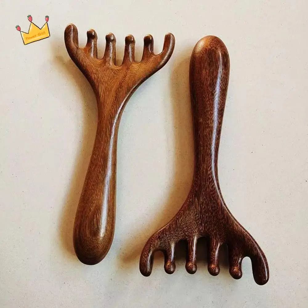 Peigne de Massage méridien relaxant du cuir chevelu, 5 pièces, bois de santal, Circulation sanguine, antistatique, cheveux lisses