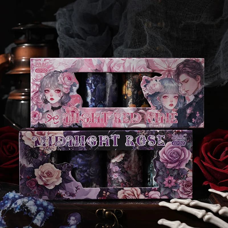 Rouleau de ruban Washi gothique Rose, 4 rouleaux, décor de Journal esthétique foncé, fournitures de Scrapbooking pour bricolage Diorama