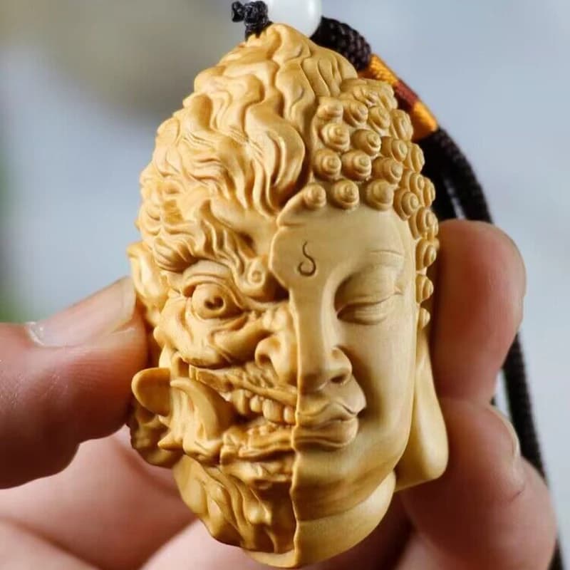 Diable Satan bouddha divinité tête sculptée en bois massif homme cadeau merveilleux Statue sculptée origine jaune Statue en bois