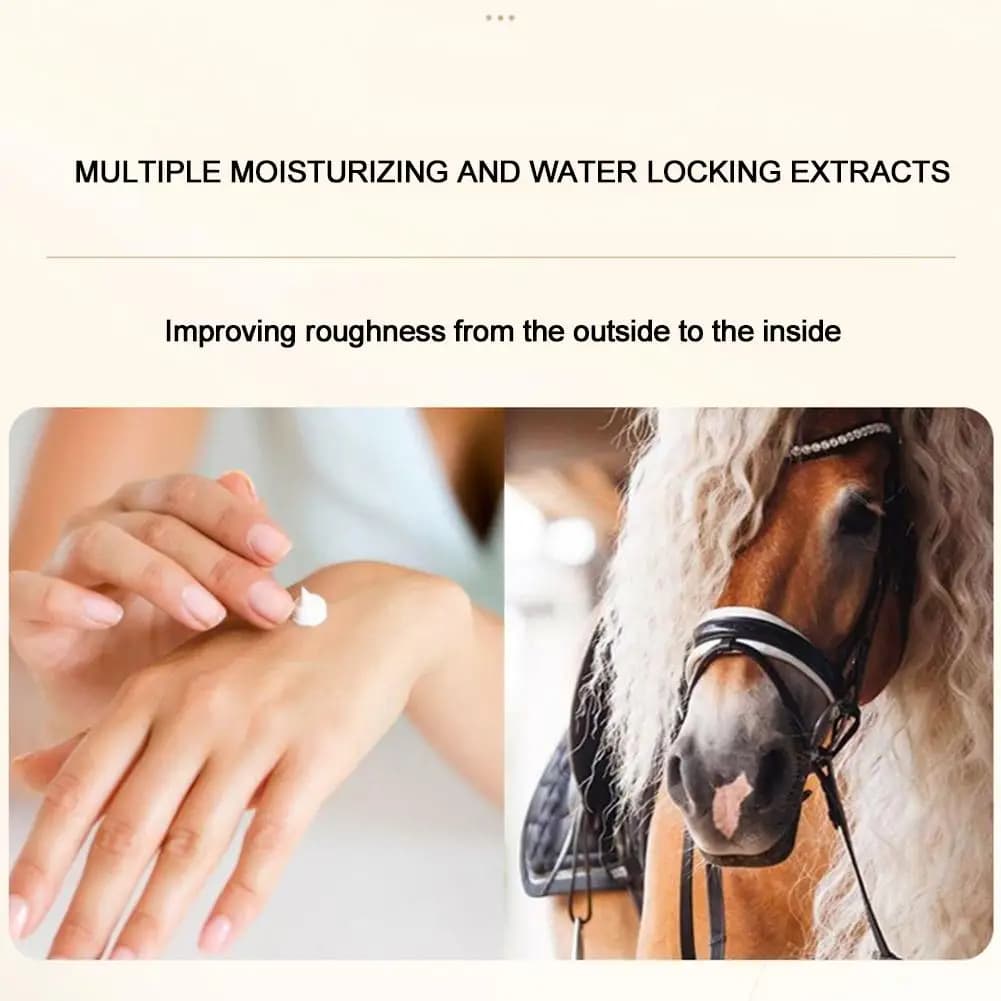 Crème Premium Hydratante à l'Huile de Cheval pour Mains et Pieds – Soin Réparateur pour Peaux Sèches et Gercées – Adoucit la Peau