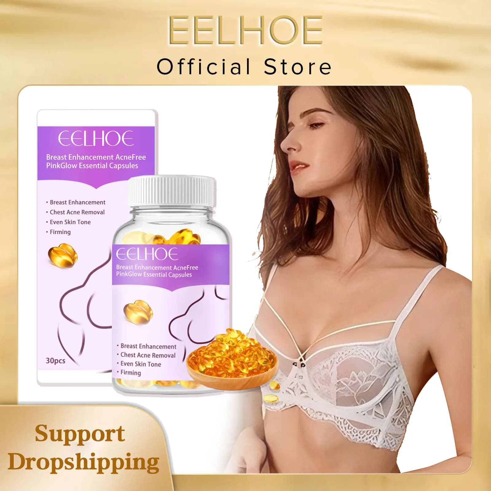 Capsules d'huile d'augmentation mammaire pour augmenter les fesses et les seins, vitamine E dans l'huile, rehausseur de poitrine, huile raffermissante