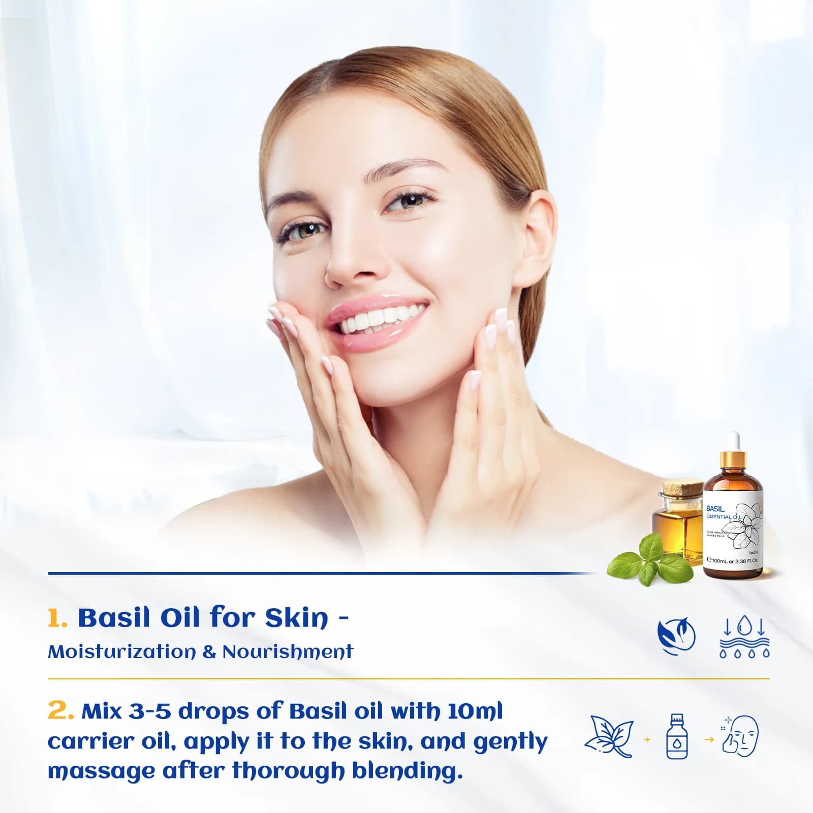 HIQILI huile essentielle de basilic naturel 100ML pour diffuseur d'aromathérapie bricolage savon fabrication de bougies Relaxation encens citron lavande