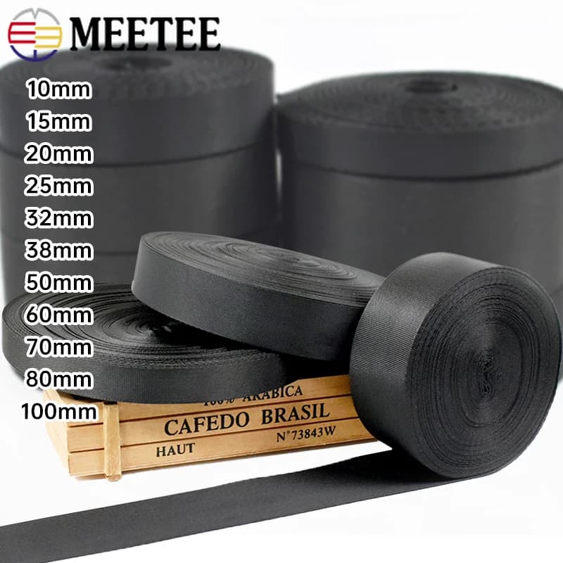 1 rouleau = 42 mètres, ruban en nylon noir de 10 à 100 mm, ruban en polyester pour sangle de sac, ruban décoratif pour sac à dos, couture DIY