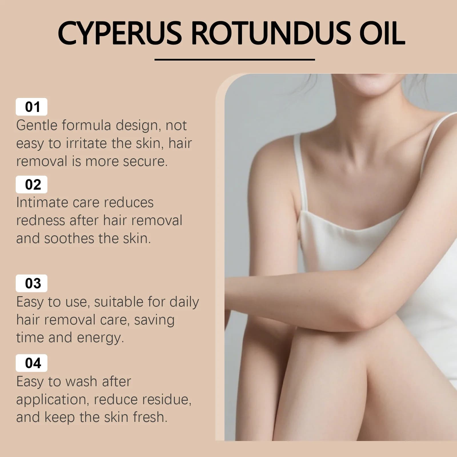 Huile de Cyperus Rotundus Hydratation Profonde Nourrit la Peau Réduit la Sécheresse et l'Inconfort Post-Épilation