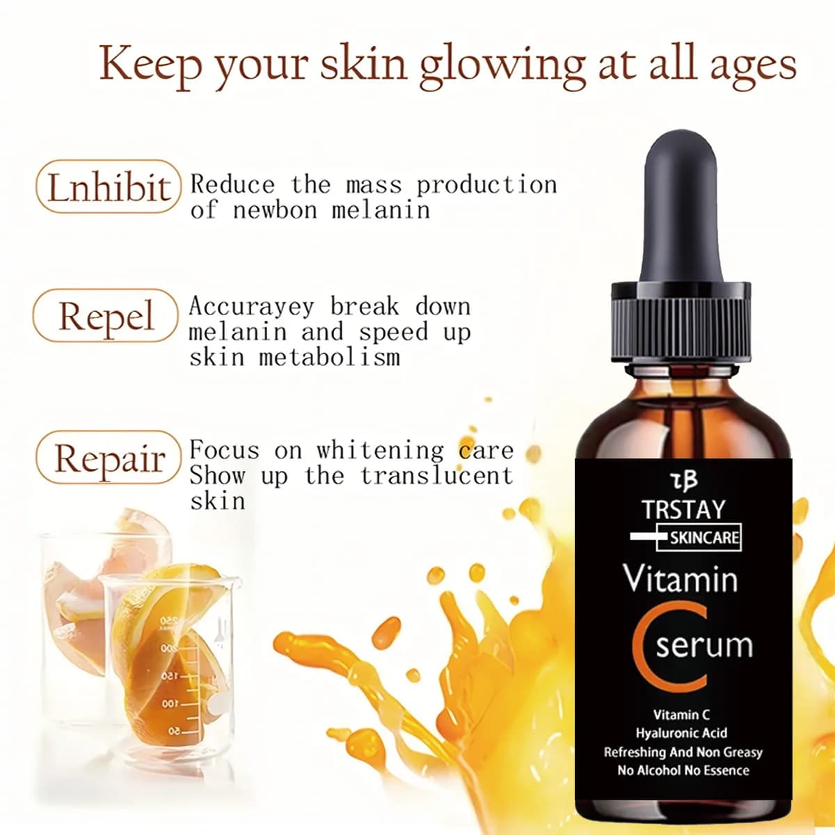 Essence de vitamine C anti-oxydation éclaircissante pour la peau huile essentielle VC acide hyaluronique essence faciale locale