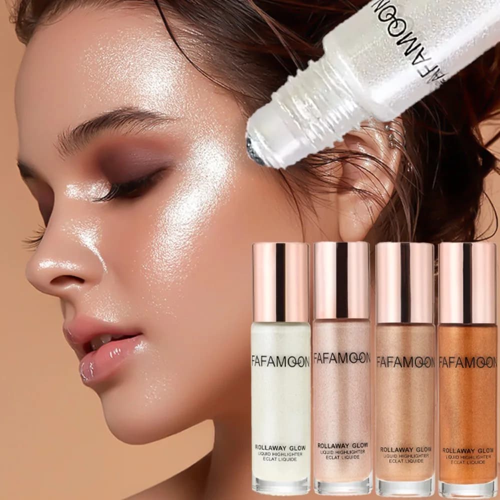 Huile Scintillante Nacrée en Roll-on Effet Lumière Durable Or Bronze pour Contour et Éclat Visage Corps – Enlumineur Liquide Scintillant