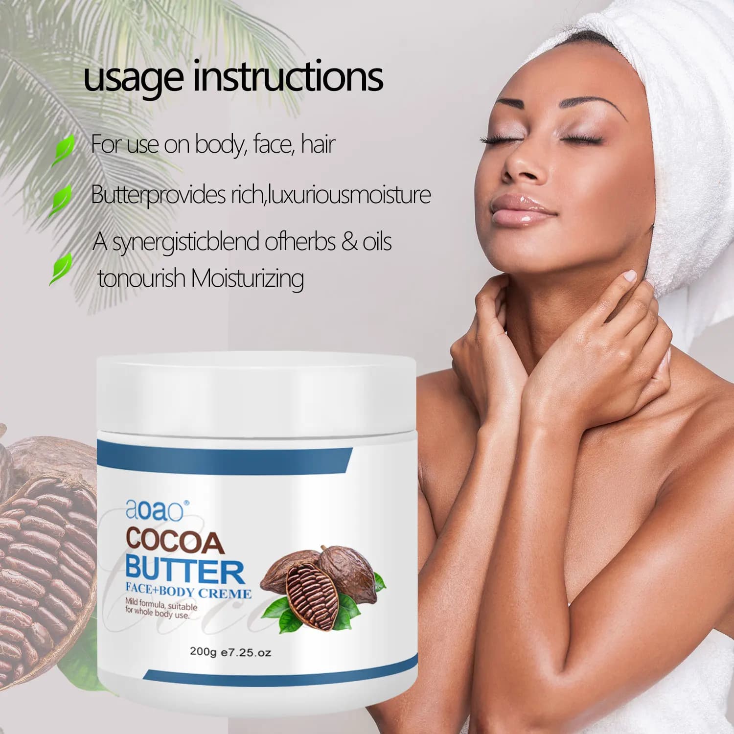 Crème pour le corps au beurre de karité - Formule au beurre de coco et au cacao, adaptée à tous les types de peau, hypoallergénique à la vitamine E