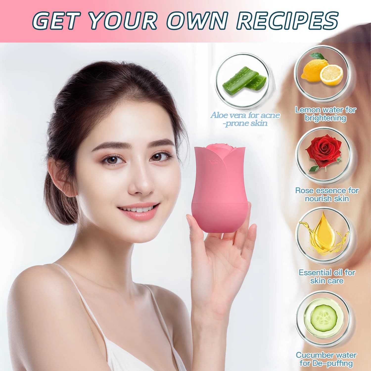 Rouleau de glace en forme de Rose pour le visage, masseur à compresse froide Portable et réutilisable pour éliminer les poches du visage du matin, utilisation facile, 1 pièce