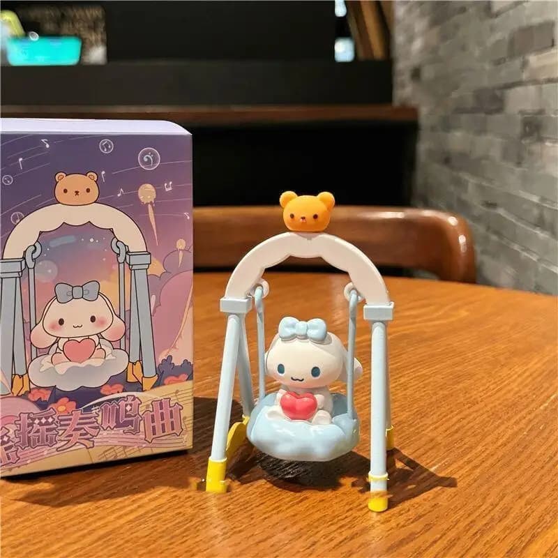 Figurine statique Sanrio Cinnamoroll Melody au design de balançoire berceau, décoration de table de chevet de chambre à coucher, cadeau de vacances pour fille