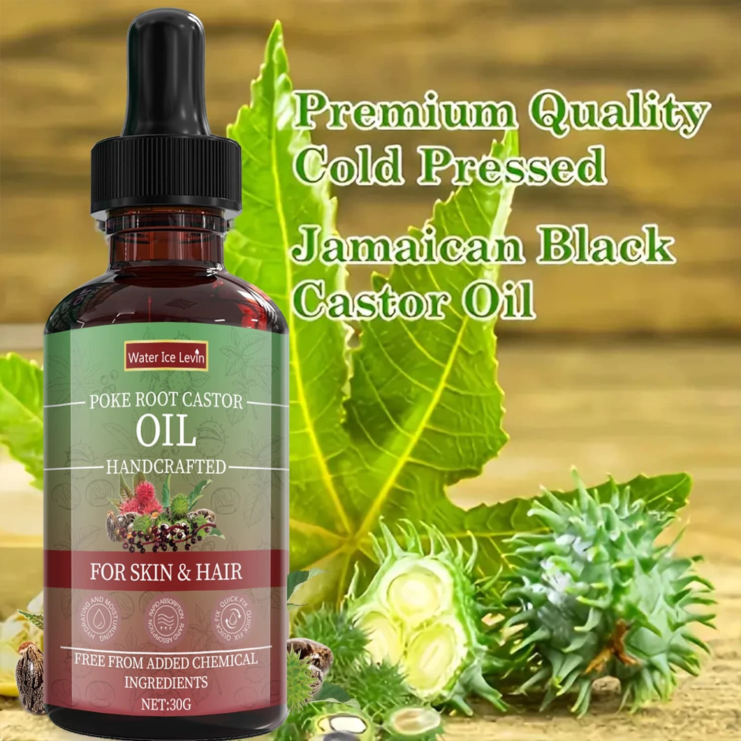 Huile de Ricin à la Racine de Poke pour Peau et Cheveux - Mixte Naturel Artisanal, Hydratation Profonde, Nutrition Hivernale, Sans Produits Chimiques