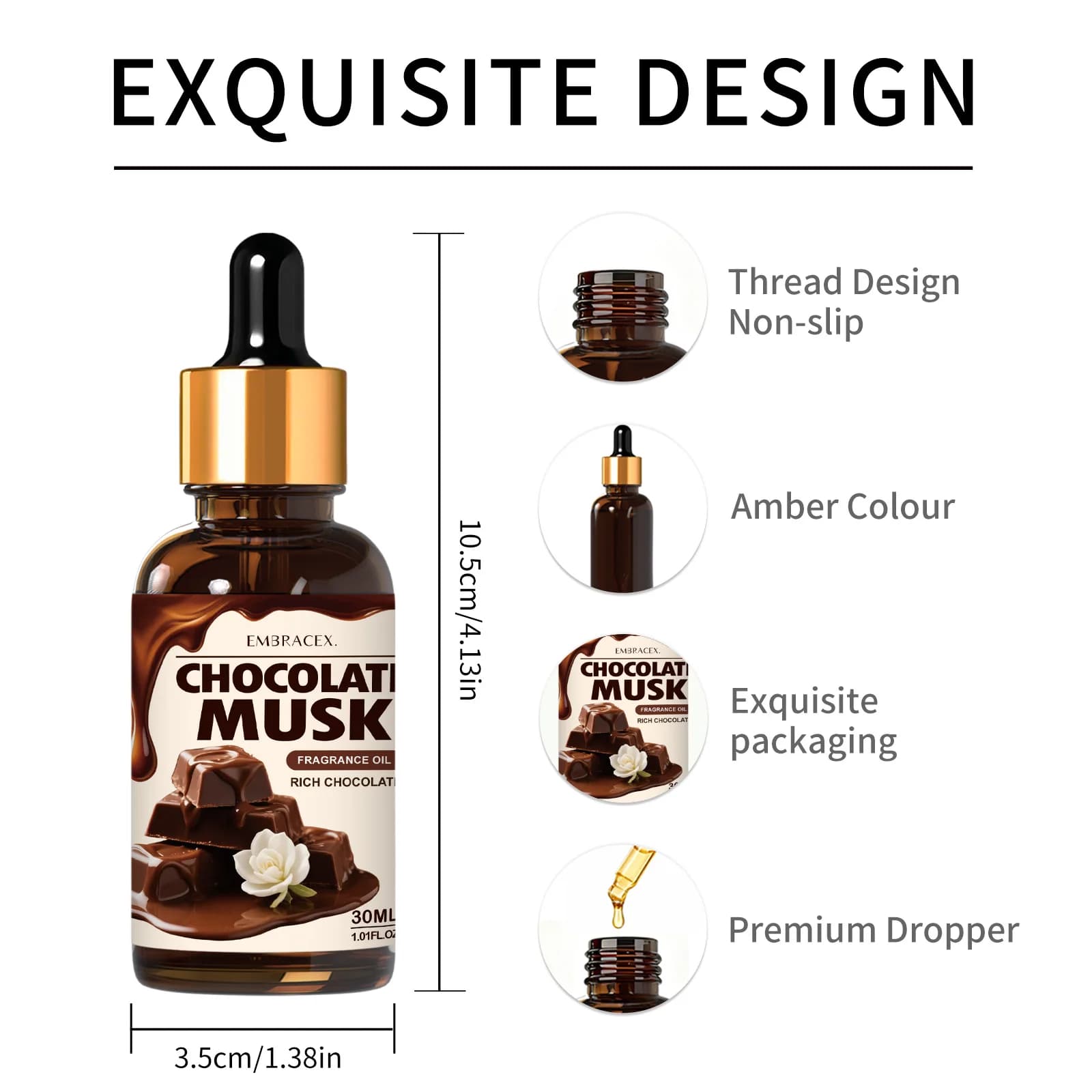 Huile essentielle au parfum de chocolat et de musc, 30ml, pour diffuseurs, projets de bricolage, fabrication de bougies, cadeau pour amis
