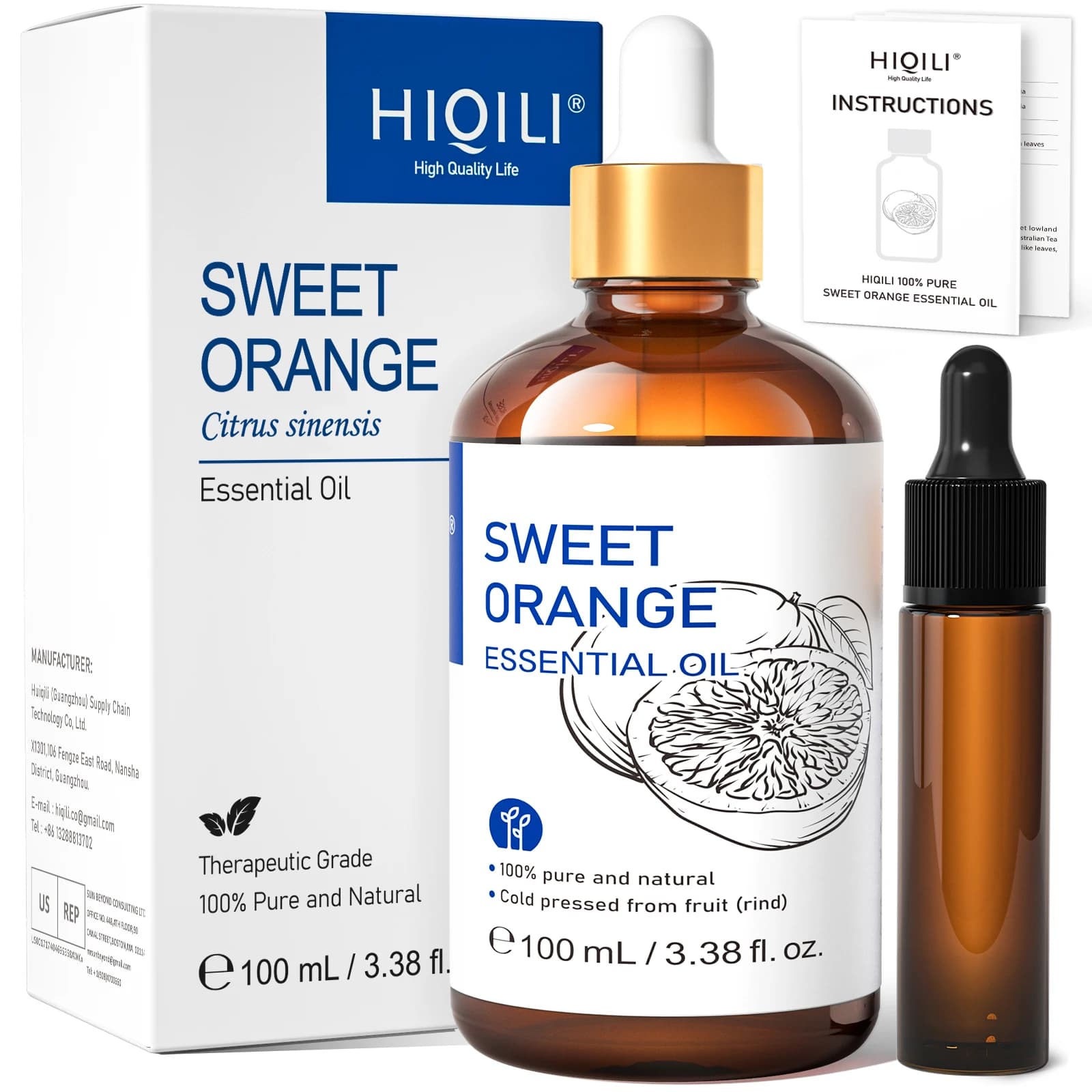 HIQILI Huile Essentielle 100ml avec compte-gouttes, Lavande, Jasmin, Orange Douce, Menthe, Romarin, Vanille pour Diffuseur/Humidificateur