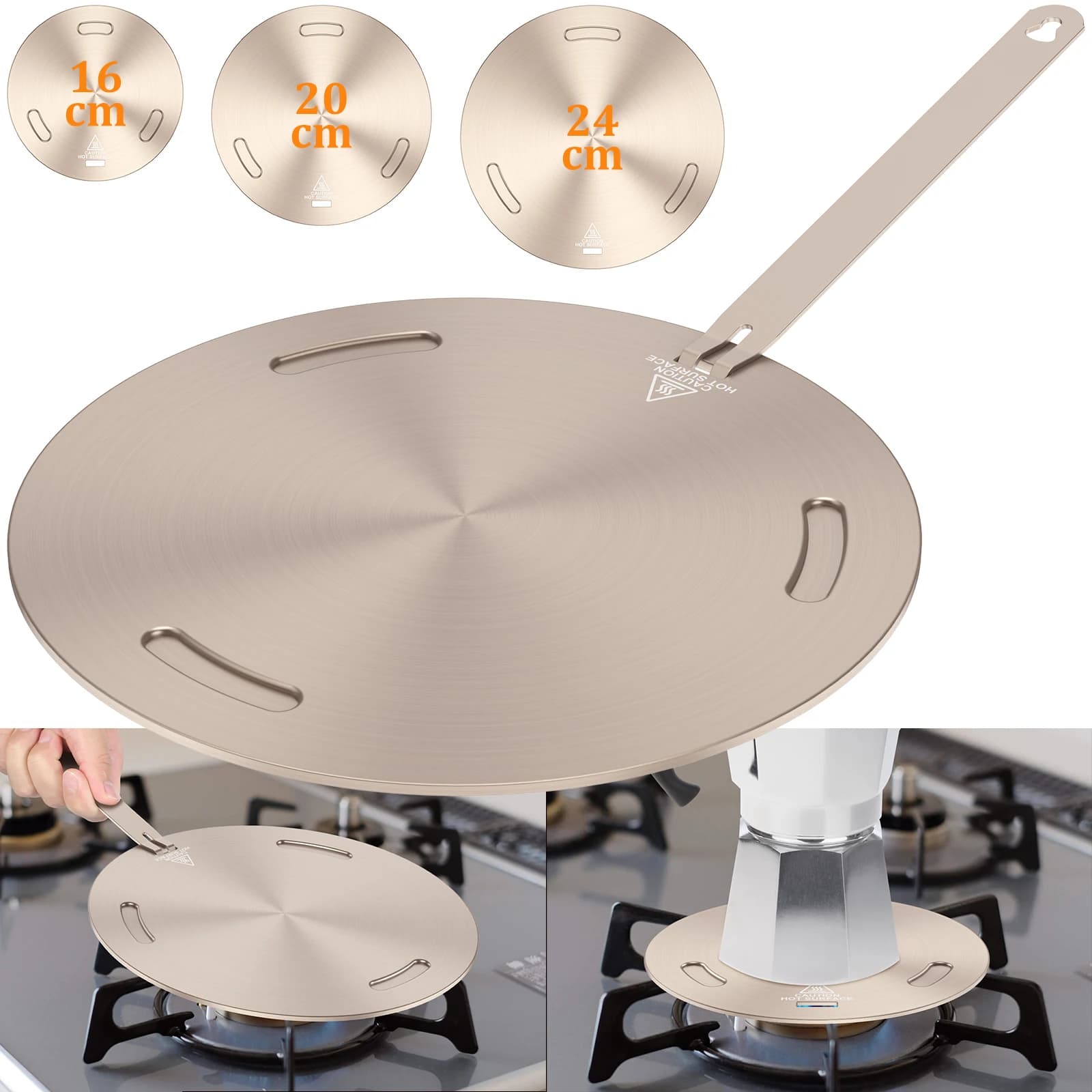 Plaque de diffuseur de chaleur, plaque d'adaptation à Induction en acier inoxydable pour cuisinière à gaz, plaque chauffante à poignée amovible