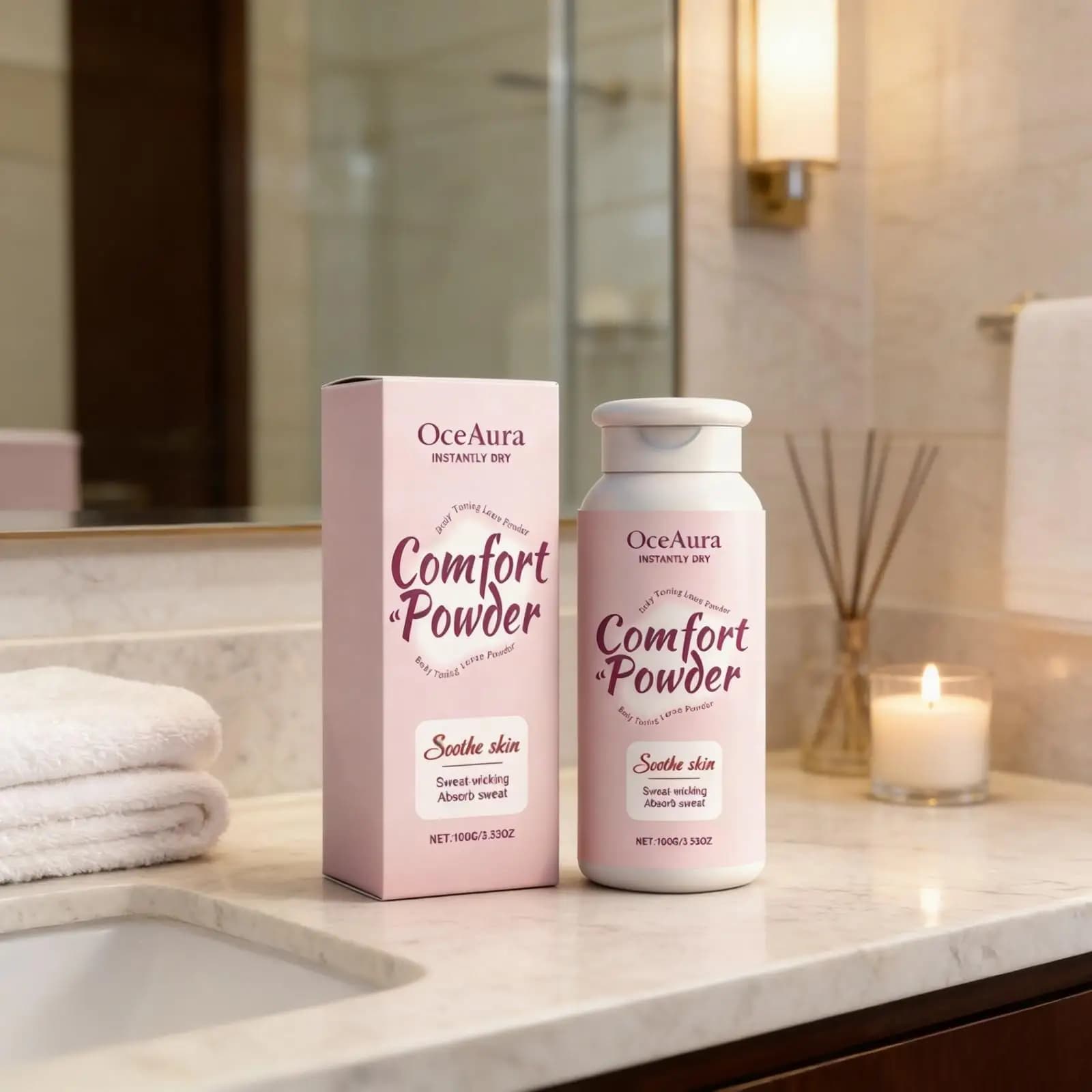 Poudre corporelle parfumée OceAura Comfort Anti-Friction pour Cuisses et Aisselles, Anti-Transpiration, Peau Lisse, Rafraîchissante, Poudre Libre 100g