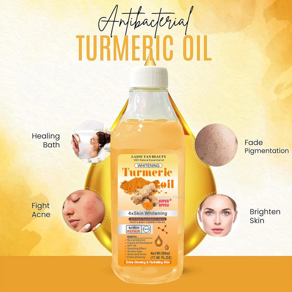 Huile essentielle de curcuma pour hommes et femmes, sérum anti-déformable, blanchissant, hydratant, soins de la peau, élimine les taches foncées, vidéo marocaine, 500ml
