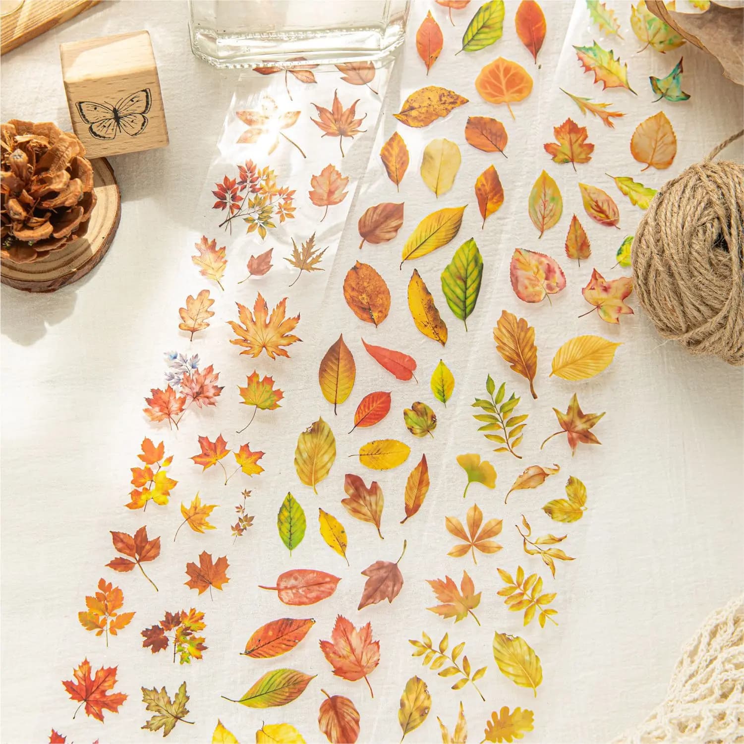 1 rouleau de ruban washi découpé au laser en PET, série Poème des feuilles tombantes, ruban décoratif pour journal à thème feuilles, ruban adhésif artisanal à motif répété