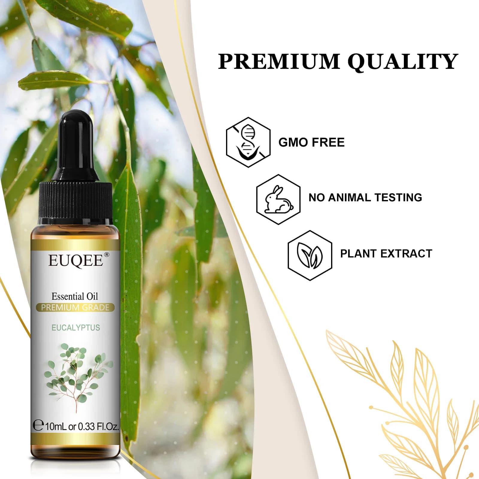 EUQEE 10ML huiles essentielles naturelles Eucalyptus menthe verte vanille lavande citron huile d'organo pour humidificateur bricolage savon, fabrication de bougies